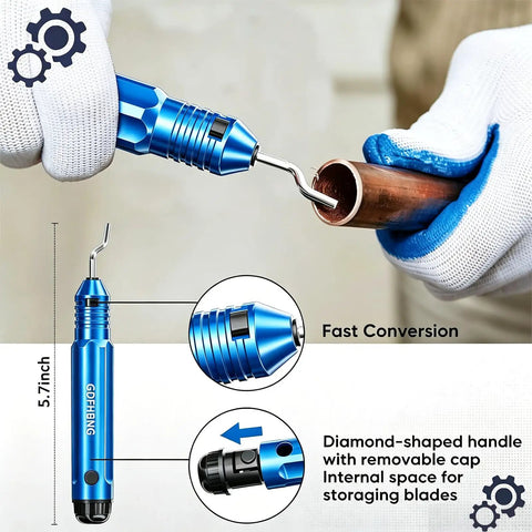 Ratcheting Tubing Cutter For Copper And Metal Pipes 5/16 To 1 1/8 Inch 2 In 1 Close Quarters Cutter With Deburring Tool And 4 Replacement Cutter Heads Boxed Set For Fast Clean Cuts In Tight Spaces, blue handle cutting copper pipe