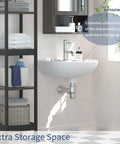 17.72 Inch Wall Mount Corner Sink Ceramic U Shaped With One Hole And Overflow Glossy White Finish in modern bathroom
