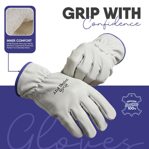 Large Heavy Duty Cowhide Leather Driver Work Gloves For Driving Trucking Construction And Outdoor Tasks With Reinforced Palm And Fingers For Superior Grip Protection In Farming Landscaping Gardening Ranching And DIY, pair shown
