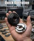 Heavy Duty Self Locking 5/8-11 Angle Grinder Flange Nuts 2-Pack held in hand, showing quick release and D-ring