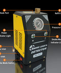 EVAP Smoke Tester With Built-In Air Pump And Pressure Gauge, 12V DC Automotive Leak Detector with labeled parts diagram