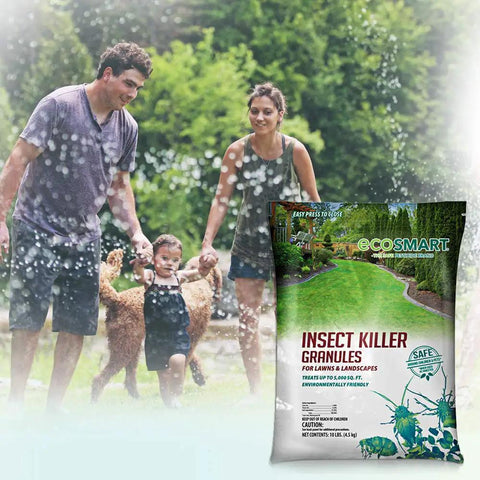 Family enjoying garden with Go To Outdoor Insect Killer Granules 10 Lb Bag Kid And Pet Safe Pest Control Made In USA