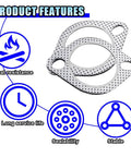 DUSCOKE 2-piece 2.5-inch car exhaust gasket set; reinforced heat-resistant metal flange with four bolt holes