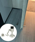Heavy Duty Zinc Alloy Door Stopper With Hanging Hook holding door open, thick rubber bumper protecting wall from dents.