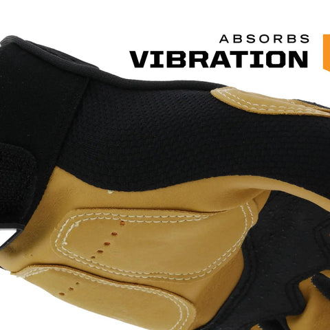 Close-up of Material4X M Pact Work Gloves with Impact Guard and D3O Palm Padding, brown and black, size large, showing palm design