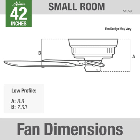 Diagram of 42 Inch Indoor Ceiling Fan No Light With Low Profile Flush Mount And Five Blades For Bedroom Living Room And Kitchen Pull Chain Snow White Energy Efficient Quiet Operation Hassle Free, showing dimensions.