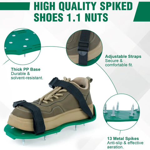 Spiked shoes with adjustable straps and 13 metal spikes for 9 Inch Spiked Screed Roller For Epoxy Flooring And Self Leveling Concrete Projects