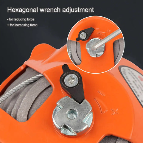 Close-up of adjustable retractable balance scale with 1.5 meter wire rope, 1-60kg load capacity, hexagonal wrench adjustment