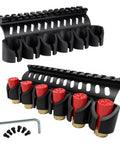 Side Saddle Shell Holder For 500 590 And Shockwave Shotguns 6 Shell Carrier With 13 Slot Aluminum Rail Mount shown with shells