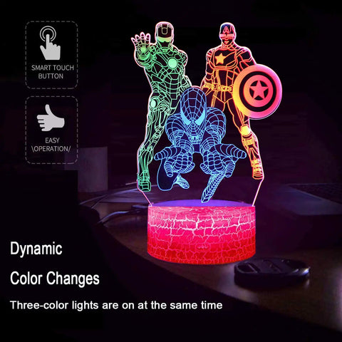 3D Illusion Night Light For Kids With Touch Control Color Changing LED Lamp Featuring 3 Pattern Modes Safe ABS Base Perfect Bedroom Decor And Gift For Boys And Men Christmas Gift Idea, superhero design and red base