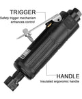 No Nonsense Air Die Grinder with straight pneumatic body, safety trigger, and insulated ergonomic handle for precision grinding.