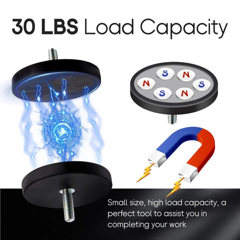 Eight M5 rubber-coated neodymium magnets with threaded studs, 30 lb load capacity for light bars and mirrors