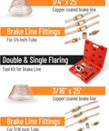 25 Ft Copper Coated Brake Line Kit For Auto Repair, 1/4 And 3/16 Inch Lines, Includes 32 Fittings, Tube Bender, Flare Tool Set