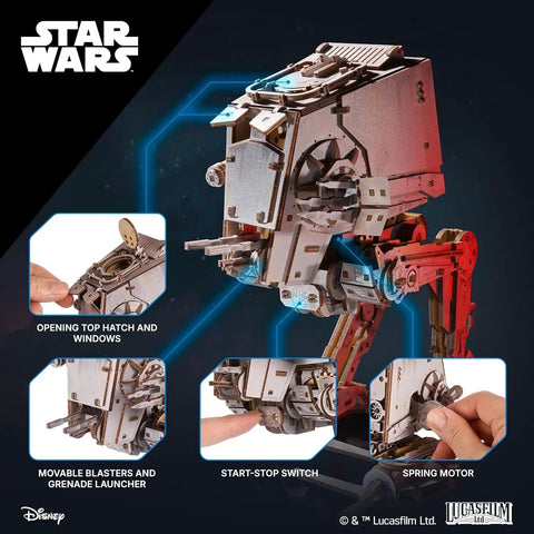 Star Wars AT ST Walker 3D Wooden Puzzle Kit For Adults, DIY Mechanical Model With Spring Engine, realistic plywood build
