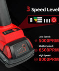 Cordless Angle Grinder Compatible With M18 18V Battery showing 3 speed levels, 5000RPM, 6500RPM, 8000RPM settings visible