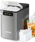 Nugget Ice Maker 40 Lbs Per Day Countertop Ice Machine With One Click Operation Fast 5 Minute Ice Auto Self Cleaning Soft Chewable Pebble Ice Includes Scoop And Basket For Home Office Kitchen Party Grey with ice and drink