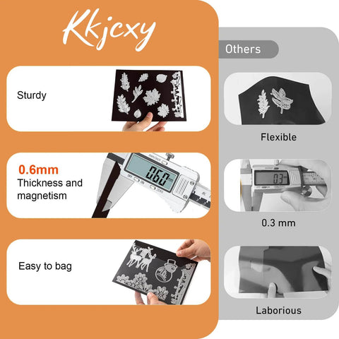 Comparison of 40-Piece Magnetic Sheets For Dies Storage With Rubber Magnet Sheets showing thickness, flexibility, and ease of use.