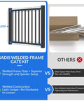 Comparison chart showing Beefy Welded Aluminum Deck Gate Kit with latch vs. other non-welded gates.