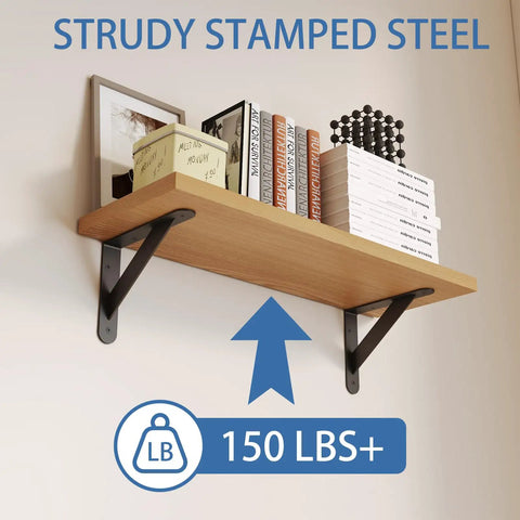 Built Tough As Nails 12X8 Inch Heavy Duty L Brackets For Shelves, Rock Solid Black Steel Angle Mounts With Triangular Support Design, Quick Install Hardware For Stress Free DIY Shelving Or Home Upgrades