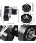 Top Grade Drive Belt Pulley Tensioner Kit For N55 Engine With Bolt, detailed view with sizes 148mm x 112mm, steel pulleys for BMW E90.