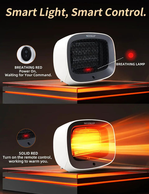 Compact 1200W Space Heater With Magnetic Remote Cranking Heat White Desk Friendly Portable Heating For Small Rooms Fast PTC Heat Overheat Protection Tip Over Safety Perfect For Bedroom And Office