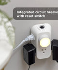 Six Outlet Grounded Wall Tap Extender With Four Side Access Outlets Resettable Circuit Breaker ETL Listed Easy Quick Install