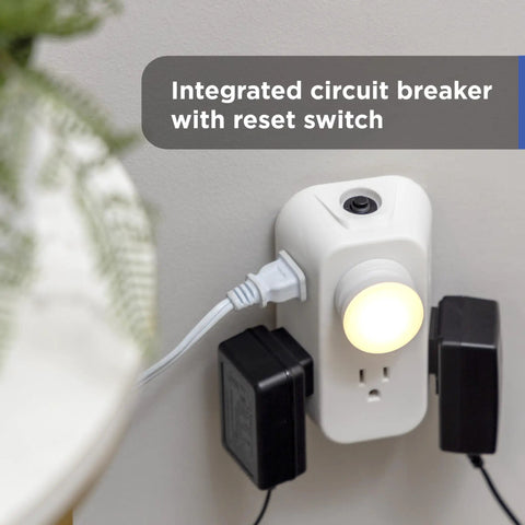Six Outlet Grounded Wall Tap Extender With Four Side Access Outlets Resettable Circuit Breaker ETL Listed Easy Quick Install
