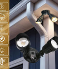 Led Black Two Light Bullet Flood Light 3000K Adjustable Dual Head Outdoor Security Spotlight Hardwired Waterproof