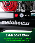 Gas Powered Wheeled Air Compressor, With 8 Gallon Tank, 116 To 145 PSI, Honda GX Engine, front view of tank and controls