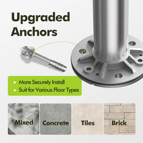 Upgraded anchors for Tough As Nails Stainless Steel 304 Hand Rail For Steps And Porch Safety Grab Bar, suitable for various floor types.