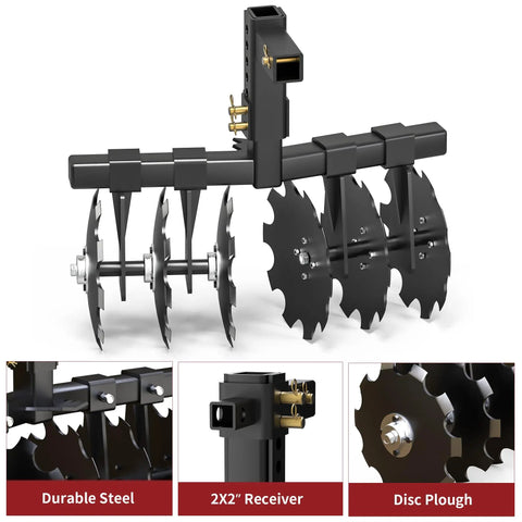 Heavy-Duty 28 Inch Disc Plow Harrow with Universal 2 Inch Receiver Hitch Pull-Behind Plow for Tractor ATV UTV Adjustable Height