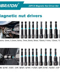 Magnetic Nut Driver Set 20 Piece For Impact Drills Metric And SAE Nut Drivers With Steel Bits and Sizes Displayed