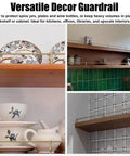 Straight Up Heavy Duty Shelf Guard Rails Four Pack With Rust Resistant Aluminum Posts and Sturdy Tipping Spindles for Zero Fuss Organization on Any Standard Wooden Bookshelf or Desk Rail with plates and jars.