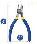 6 Inch Diagonal And Flush Cutting Pliers With Side Cutters For Wire And Floral Work, angled head, blue handle grips.