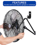 Heavy Duty 20 Inch High Velocity Floor Fan With 4650 CFM, Three Speeds, Metal Construction wall mounted in garage