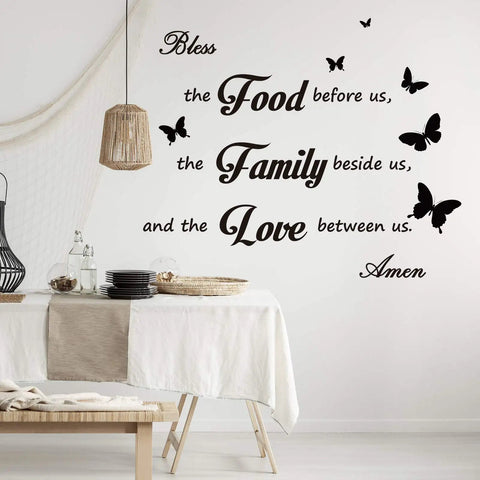 Kitchen wall decal set of 3 quote sticker sheets for dining room decor bless the food before us the family beside us and the love