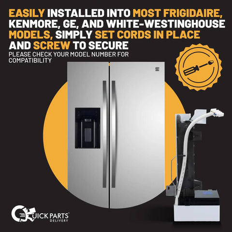 Ice Maker Replacement Kit For Refrigerators Side By Side And Top Mount Models Compatible With Frigidaire GE Kenmore next to a refrigerator.