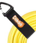Extension Cord Organizer 16 Inch Holder Storage Straps 10 Pack for Garage and Shed Cable Management Clips And Hangers Durable Quick Mount Keeps Cords Tidy And Accessible securing yellow hose with black strap and clip