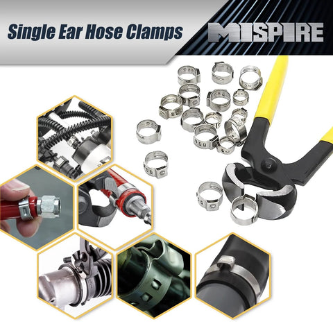 Single-ear hose clamps set by MISPIRE, 304 stainless steel, 10.3–11.8mm, 100 pcs