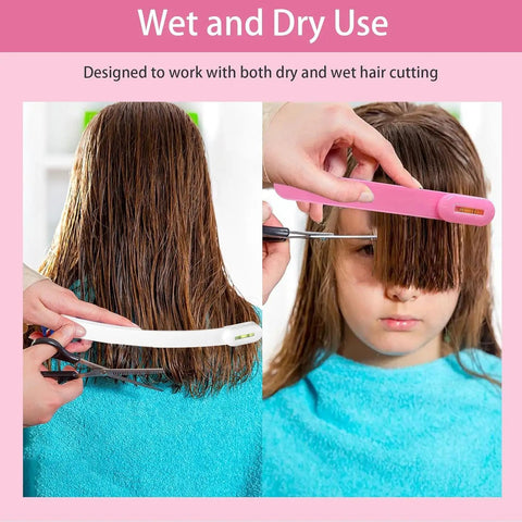 Pink Cordless Hair Trimmer Kit For Women To Snip Split Ends And Trim Bangs Or Bobs At Home With Professional Stainless Steel Blades Easy DIY Haircut Tool For Layers And Touch Ups Perfect Gift Idea, showing wet and dry hair cutting.