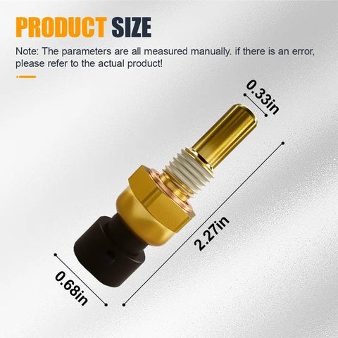 Bulletproof Engine Coolant Temperature Sensor Direct Oem Fit Heavy Duty Metal Housing dimensions 2.27in length, 0.68in width.
