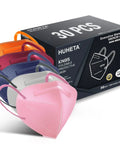 KN95 Face Mask 30 Pack Individually Wrapped 5 Ply Breathable Dust Shield in assorted colors and box packaging