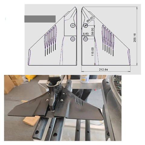 Image of Hydrofoil Stabilizer For Outboard And Stern Drive Boats Up To 150 HP Easy Install Marine Upgrade, with dimensions shown for installation.
