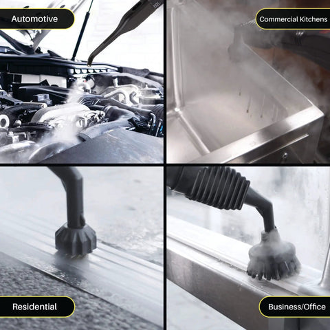 Pro Commercial Steam Cleaner 1800 Watt Steel Body Delivers Killer 305 Degree Vapor And Strong 70 Psi Force used for automotive, commercial kitchens, residential, and office cleaning.