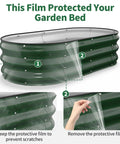 Sturdy Galvanized Steel Raised Garden Bed With 12 Inch Depth Oval Open Bottom Design Yard Ready No Fuss For Outdoor Veggies And Herbs 4X2 Foot Frame Easy Ground Level Gardening Forest Green shown with protective film being removed