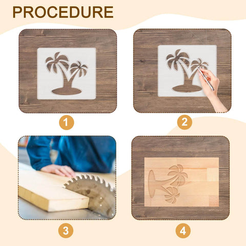Palm Tree Router Templates, Clear Acrylic Inlay Template for Woodworking procedures and woodworking process steps.