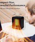 Person using Compact 500W Space Heater For Home Office And Dorm, Fast Heating Mini Desk Heater With Overheat And Tip Over Protection, Lightweight Portable Electric Heater For Small Rooms, Camping And Travel next to laptop