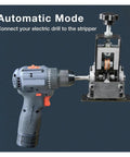 Heavy Duty Electric Wire Stripping Machine For Scrap Copper Cable Peeling And Cutting Tool in automatic mode with electric drill connection.