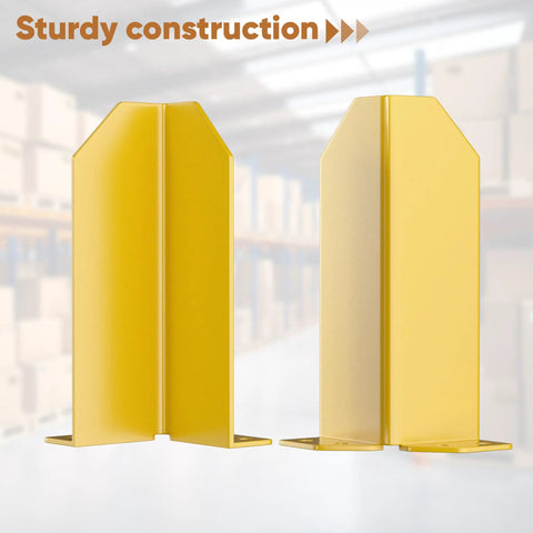 Built Tough 12 Inch Steel Pallet Rack Post Protectors With Ten Floor Anchor Bolts Warehouse Column Guards To Shield Shelving From Rough Forklift Bashing At The Job Site