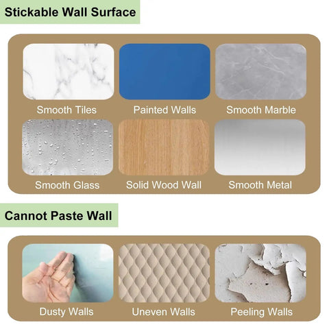 Peel And Stick Wall Cord Cover And Raceway For TV Mounts stickable surfaces: tiles, marble, wood, metal; non-stickable: dusty, uneven, peeling walls.